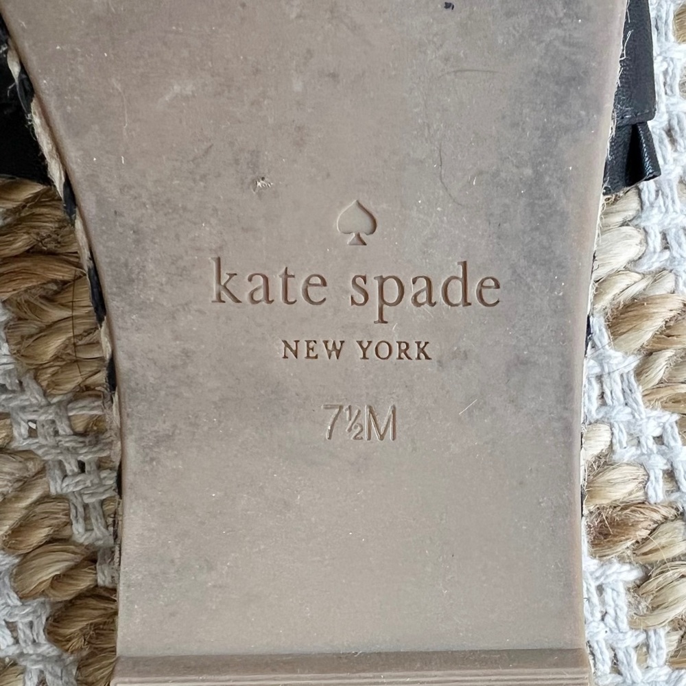 Kate Spade New York Zahara Leather Woven Slides Sandals Ruffle Black Tan 7.5 - Picture 6 of 7